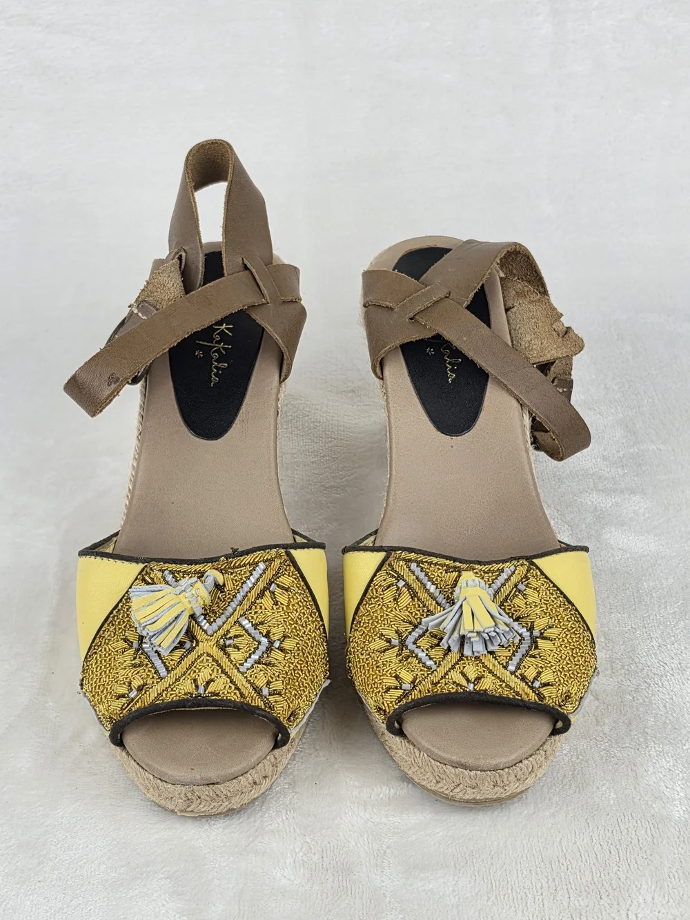 Meher Kakalia Espadrille Wedges Womens 41 Yellow Embroidered Spain Sandals